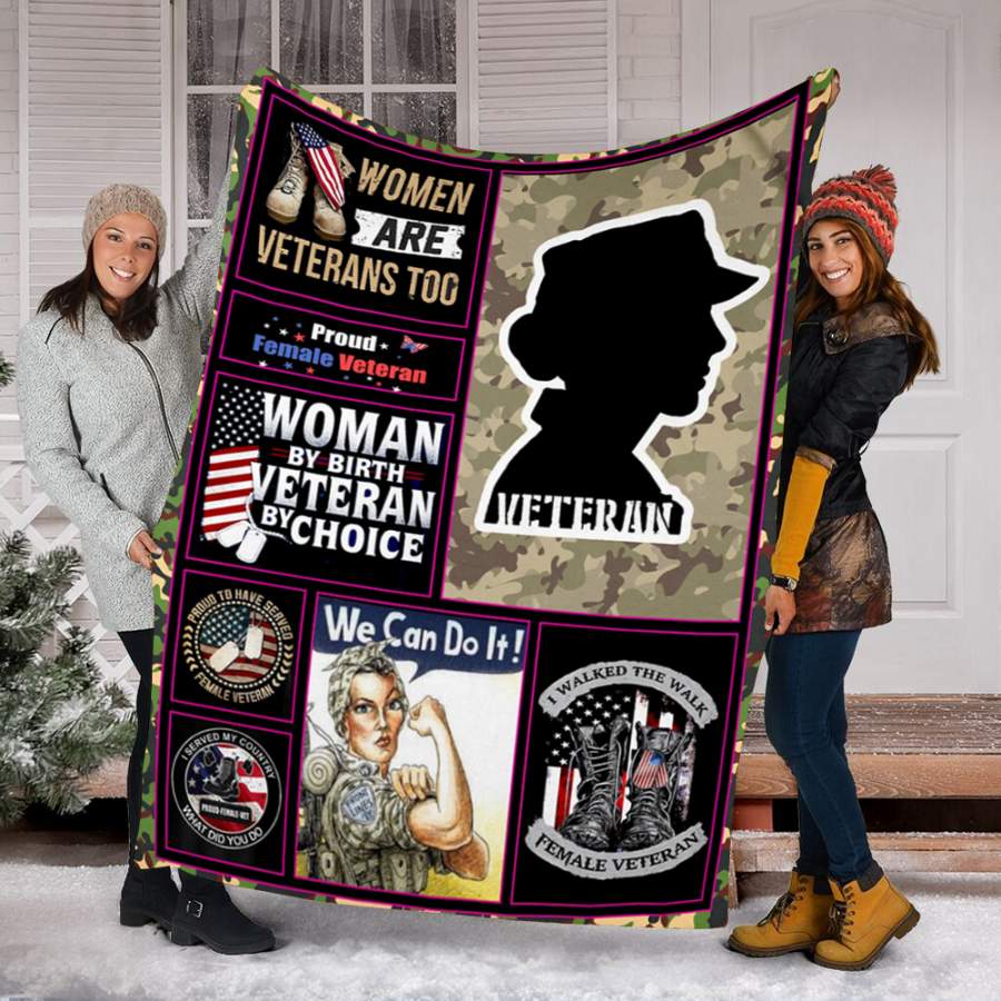 Customs Blanket PROUD FEMALE VETERAN Blanket – Perfect Gift For Mom – Fleece Blanket
