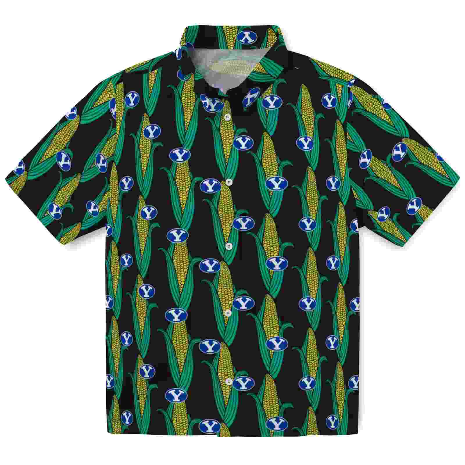 Byu Cougars Corn Motifs Black Green Hawaiian Shirt