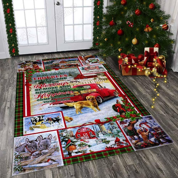 Red Truck Animal Christmas Area Rectangle Rug