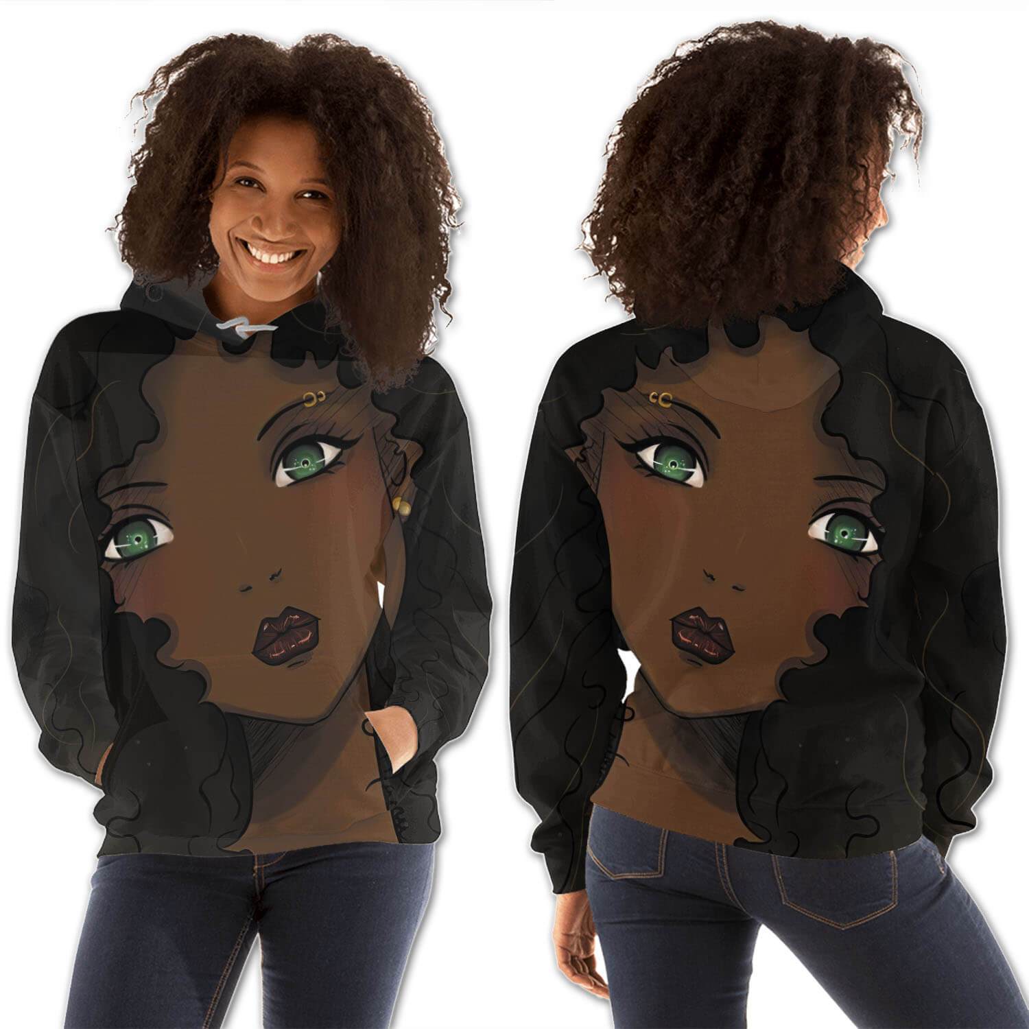 African American Hoodies Beautiful African American Girl All Over Print Womens Hooded Sweatshirt Afrocentric Clothing BPS56358