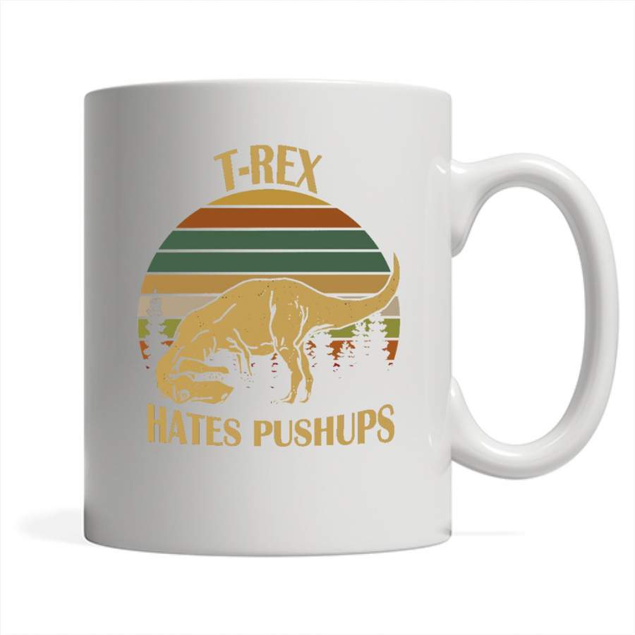 T-Rex Hates Pushups, Retro Vintage Design – Full-Wrap Coffee White Mug