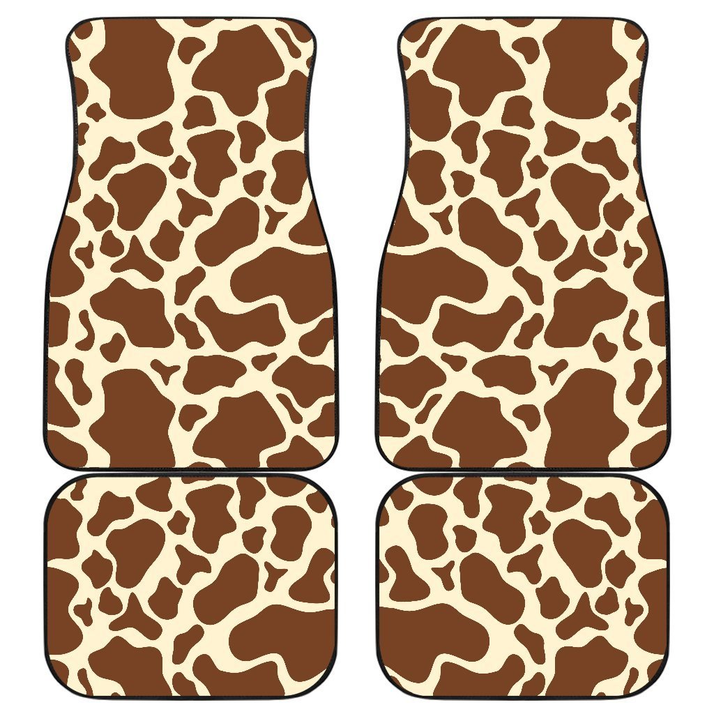 Brown Cow Print Front And Back Car Floor Mats, Front Car Mat