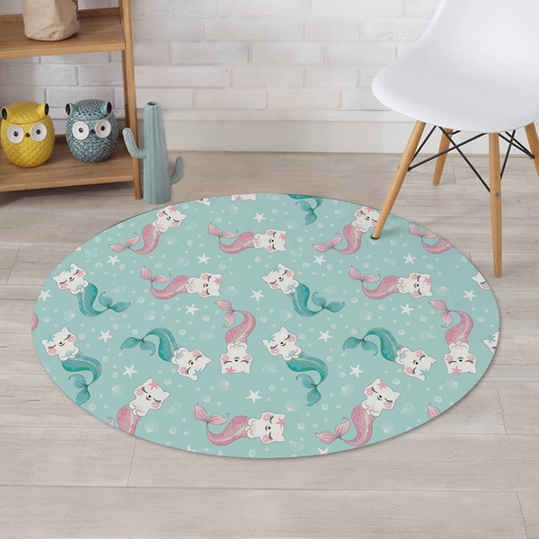 Cute Cat Mermaid Print Round Rug