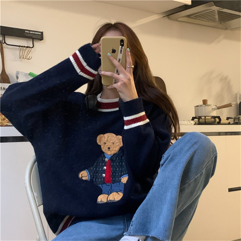 Women Knitting Sweater Knitted Vest Japan Style Fall Cartoon Bear Embroidery Pullover Female Harajuku Kawaii Spring Clothes Cute alx