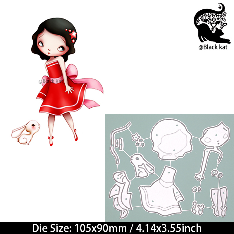 Beautiful Fashion Dress Girl with Lovely Bunny Cutting Dies Women Rabbit Doll Metal Stencil For DIY Scrapbooking Card Craft alx