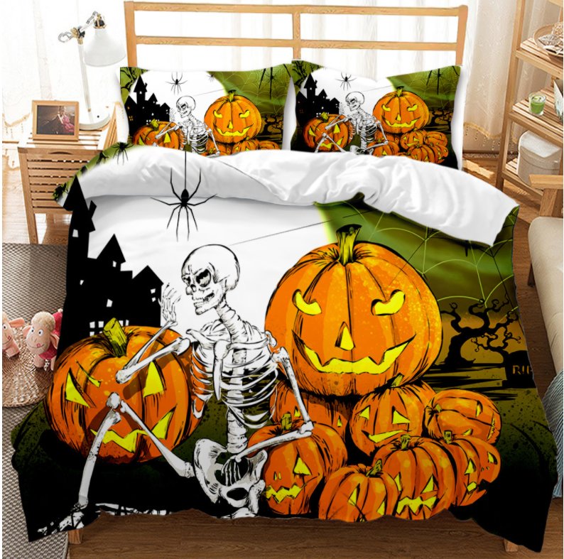 3D Halloween Skeleton Pumpkin Quilt Cover Set Bedding Set Duvet Cover Pillowcases 15