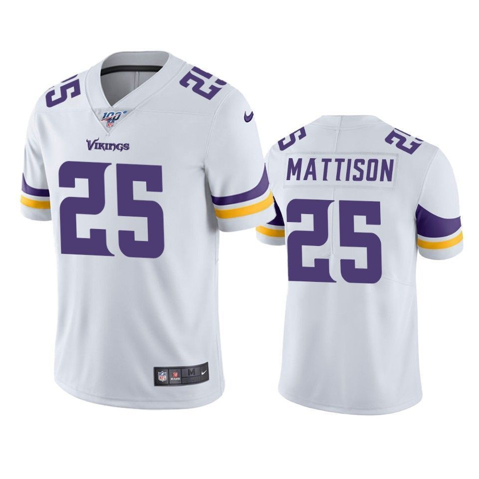 Minnesota Vikings Alexander Mattison White 100Th Season Vapor Limited 3D Jersey