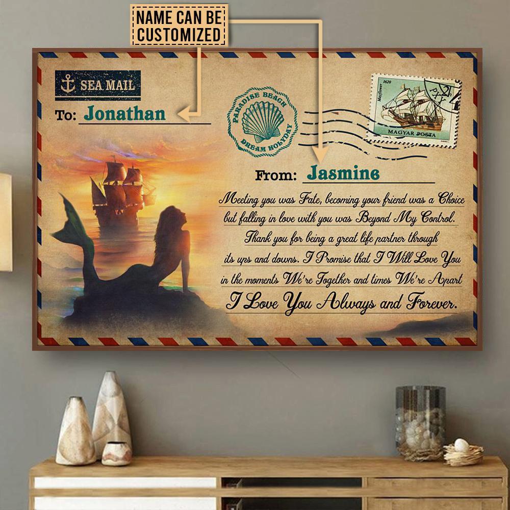 Aeticon Gifts Personalized Sailor And Mermaid Meeting You Canvas Mom Dad Gift Home Decor