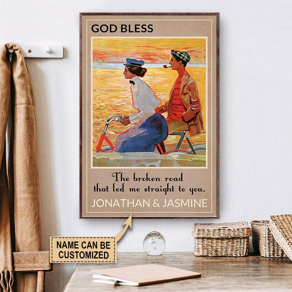 Aeticon Gifts Personalized Cycling Couple God Bless Canvas Mom Dad Gift Home Decor