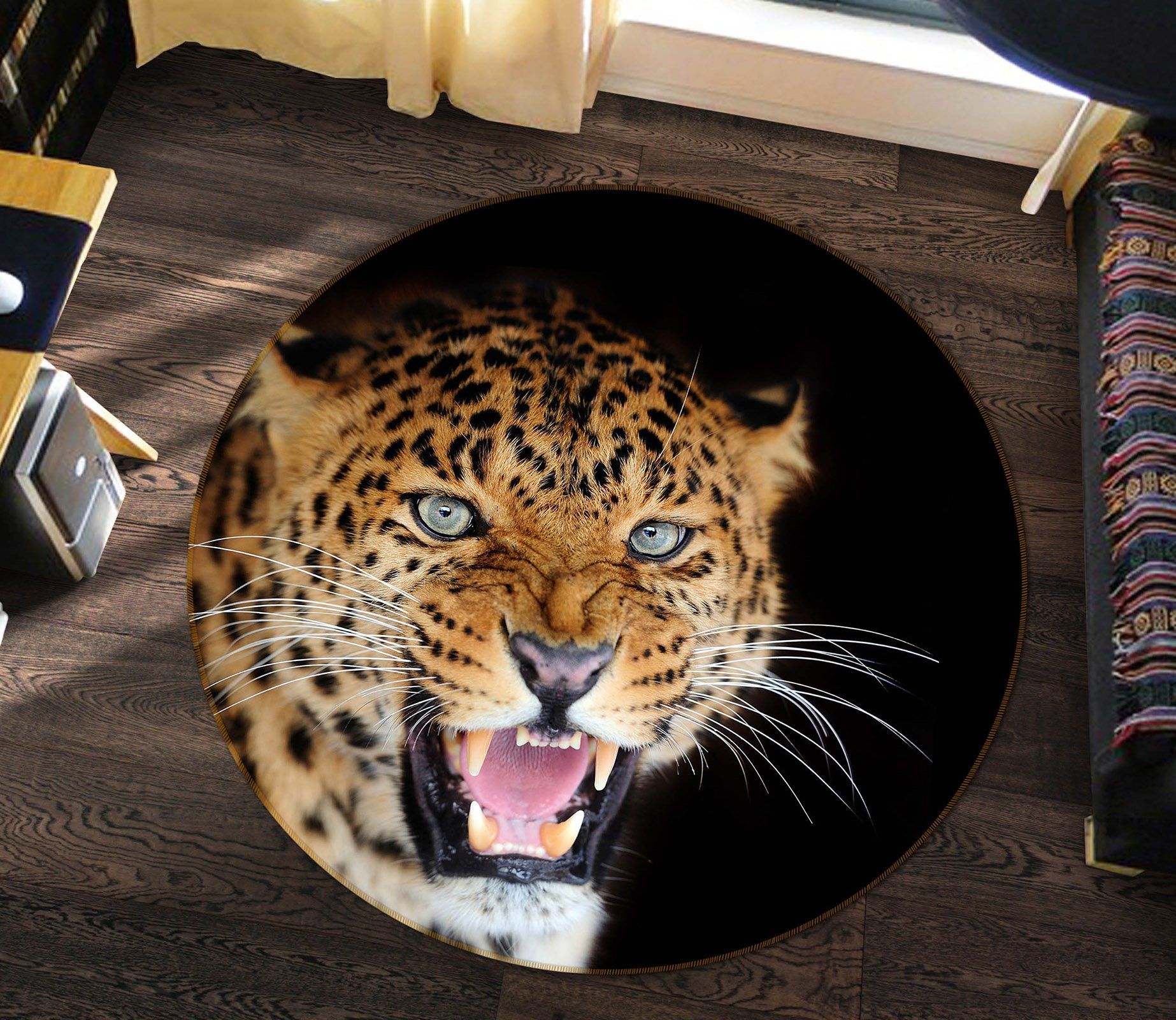 3D Leopard Roaring Animal Round Rug – Round Carpet Home Decor