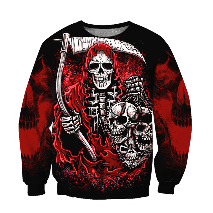 Skull Red Crewneck Sweatshirt All Over Print Sweatshirt For Women Sweatshirt For Men