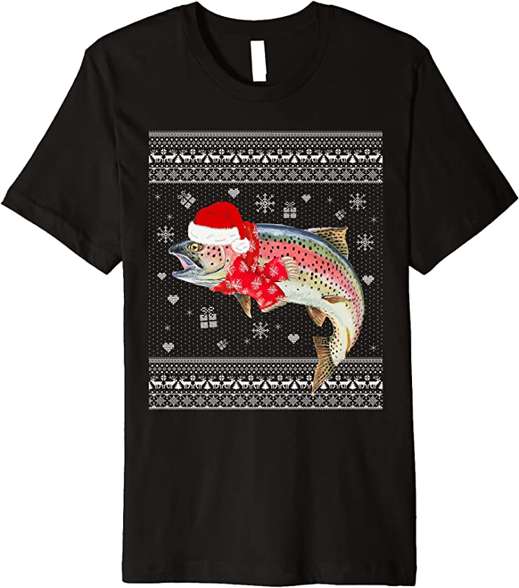 Xmas Fish Santa Hat Rainbow Trout Ugly Christmas Premium T-Shirt