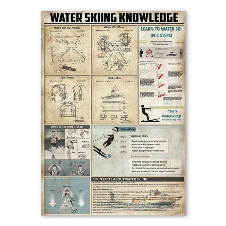 Water Skiing Rafting Knowledge  Vintage Unique  Poster  Gift