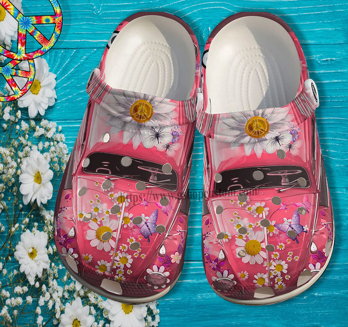 Daisy Bus Butterfly Croc Shoes Gift Grandma Women- Hippie Love Peace Bus Shoes Croc Clogs Mother Day 2022- Cr-Ne0316