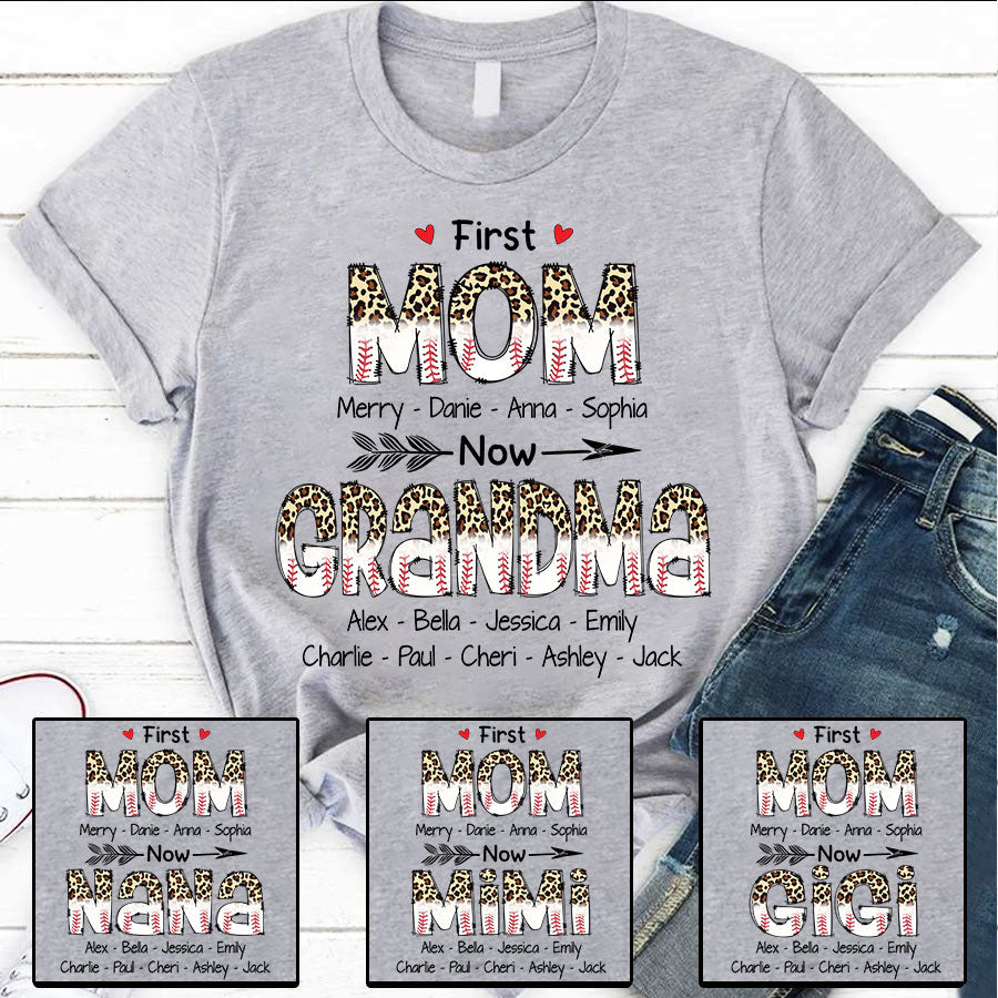 First Mom Now Grandma Leopard Letter T-Shirt