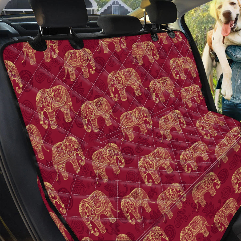 Gold And Red Boho Elephant Print Pet Car Back Seat Cover