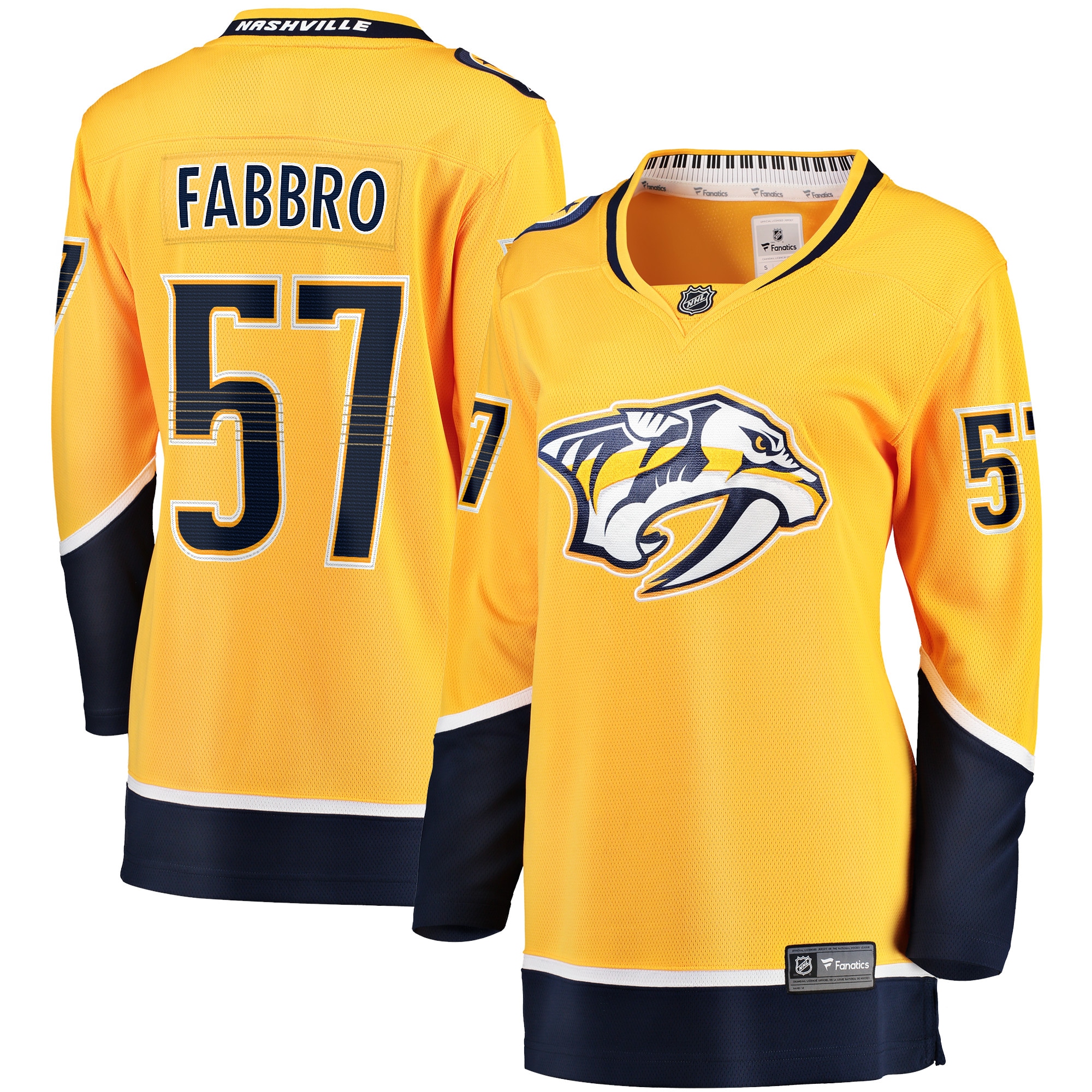 Women's Nashville Predators Dante Fabbro Gold Home Breakaway Player Jersey