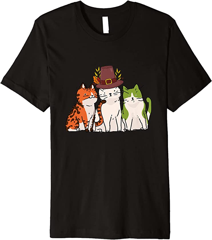 Cat Thanksgiving Day Cute Kitten Kitty Fall Autumn Premium T-Shirt