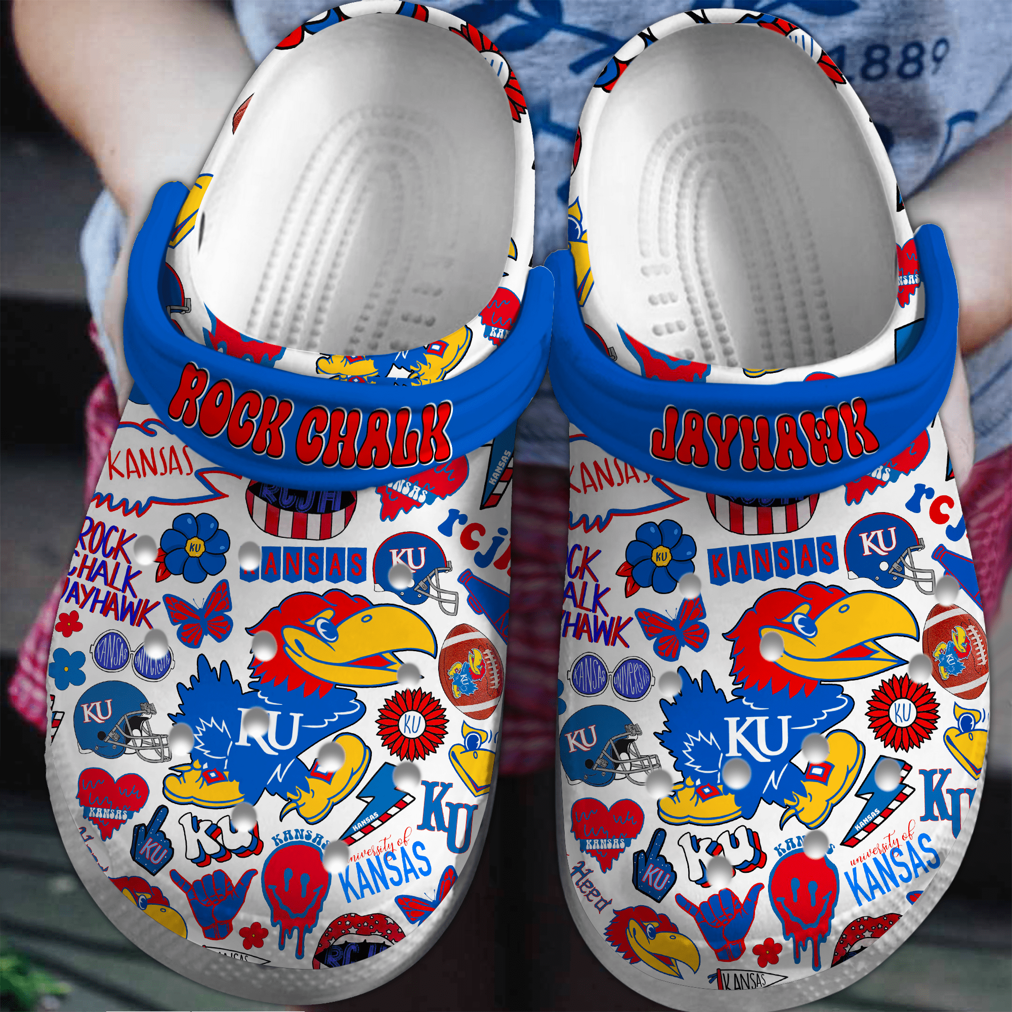 Kansas Jayhawks NCAA Sport Crocss Crocband Clogs Shoes Comfortable For Men Women and Kids