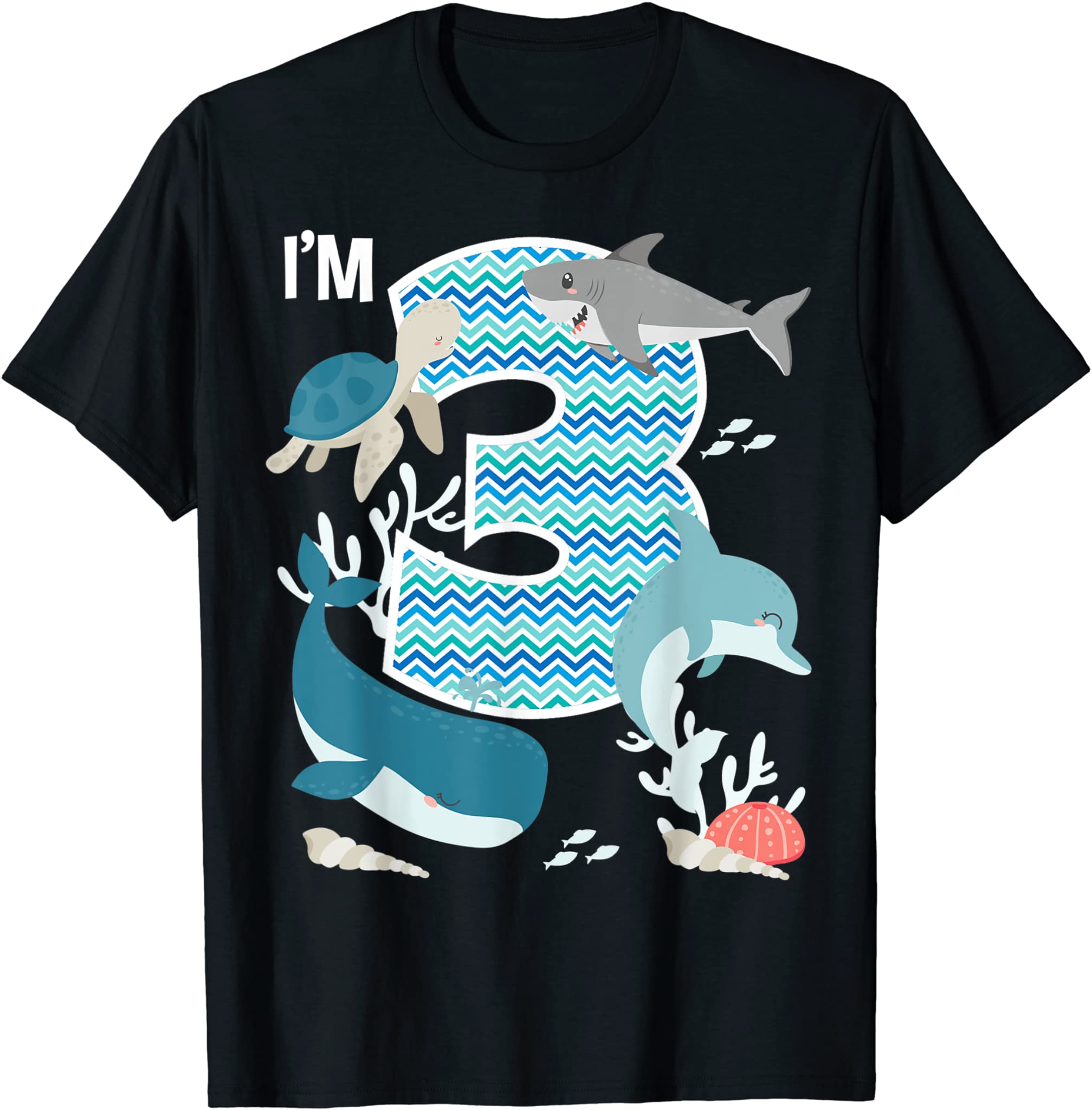 Kids 3 Year Old Ocean Life Whale Dolphin Shark 3Rd Birthday T-Shirt