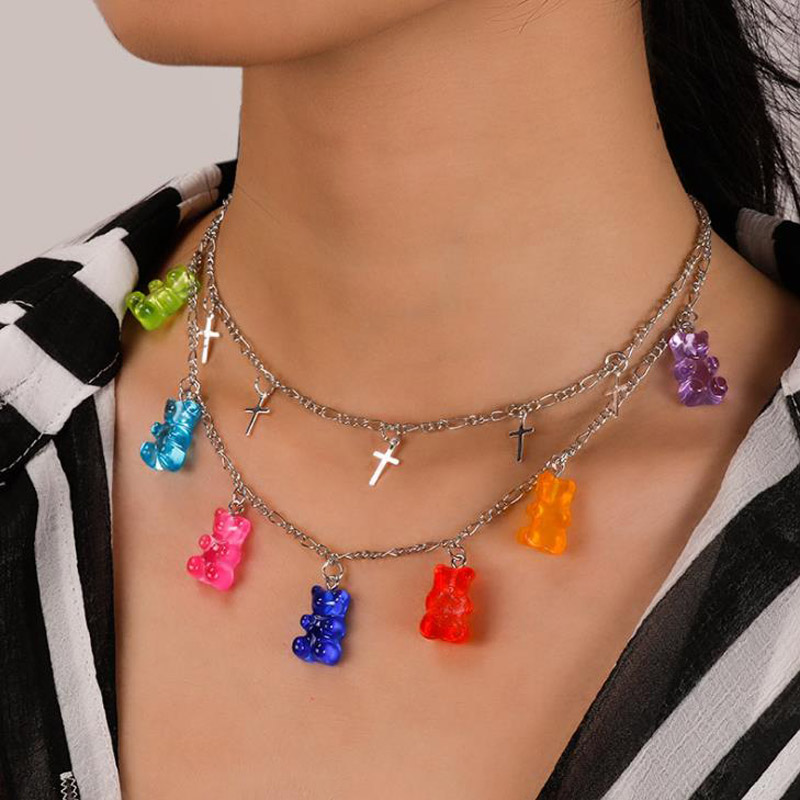 Candy Color Gummy Mini Bear Necklace for Women Christmas Gifts New Collare Star Pendants Necklaces Jewelry Femme Bijoux alx