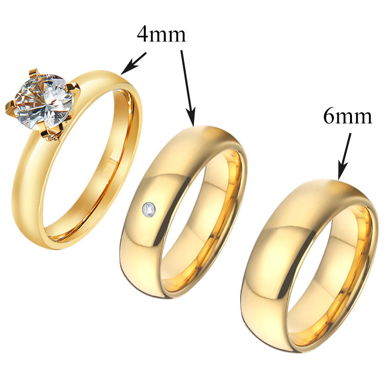 3pcs Western Love Heart CZ diamond Wedding Engagement Couple Rings Set for Men And Women African dubai 18k gold plated jewelry alx