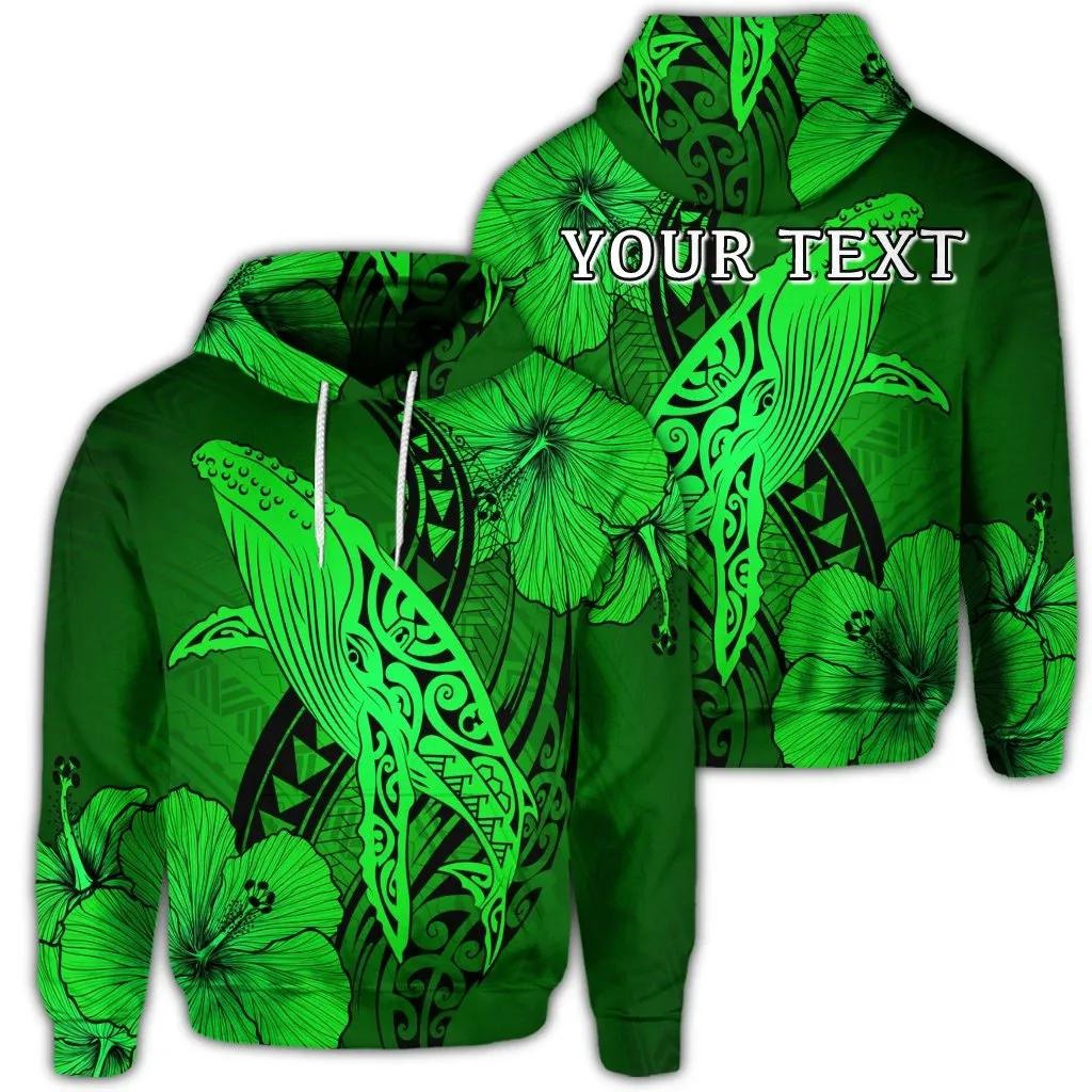 Alohawaii Hoodie – (Personalised) Hawaiian Map Whale Swim Hibiscus Polynesian Hoodie – Green – Ah – J6R