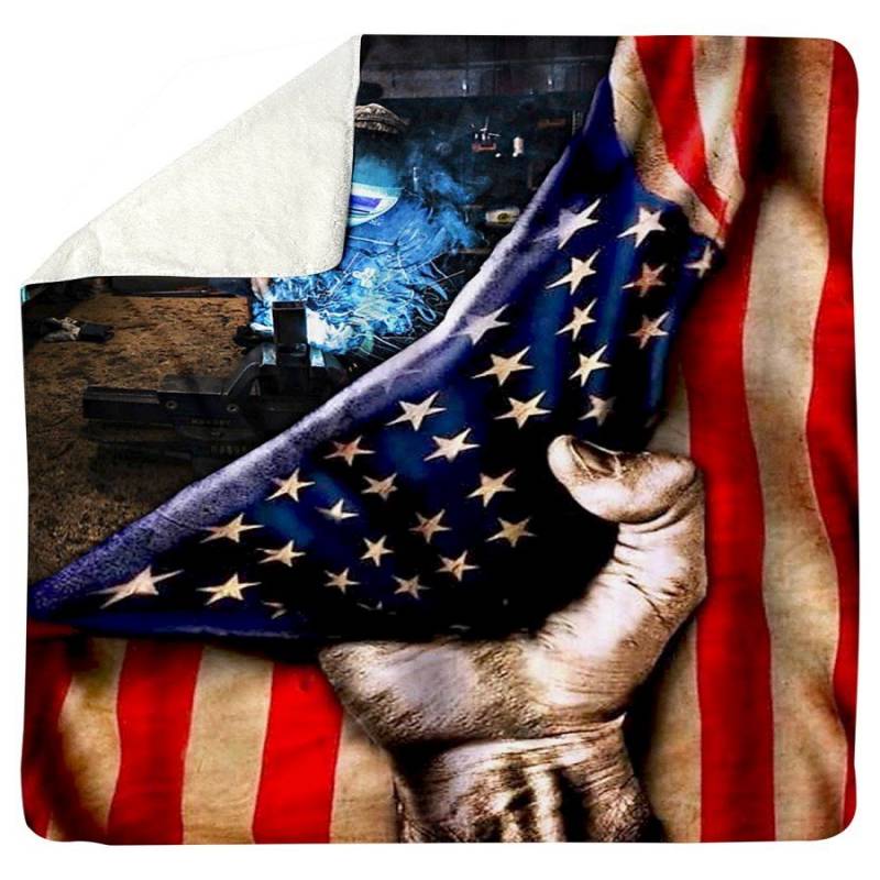 Welder American Flag Christmas Custom Gift Sherpa Blanket