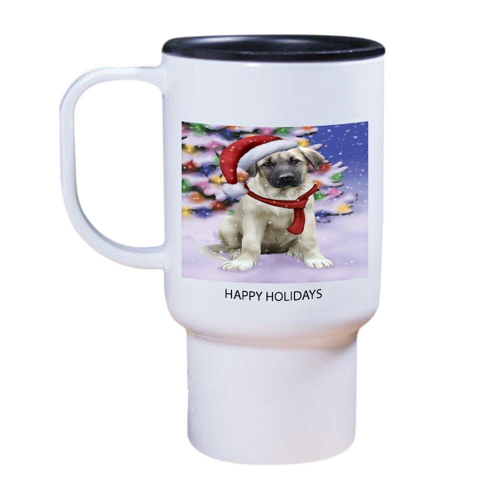 Winterland Wonderland Anatolian Shepherds Puppy Dog In Christmas Holiday Scenic Background Travel Mug