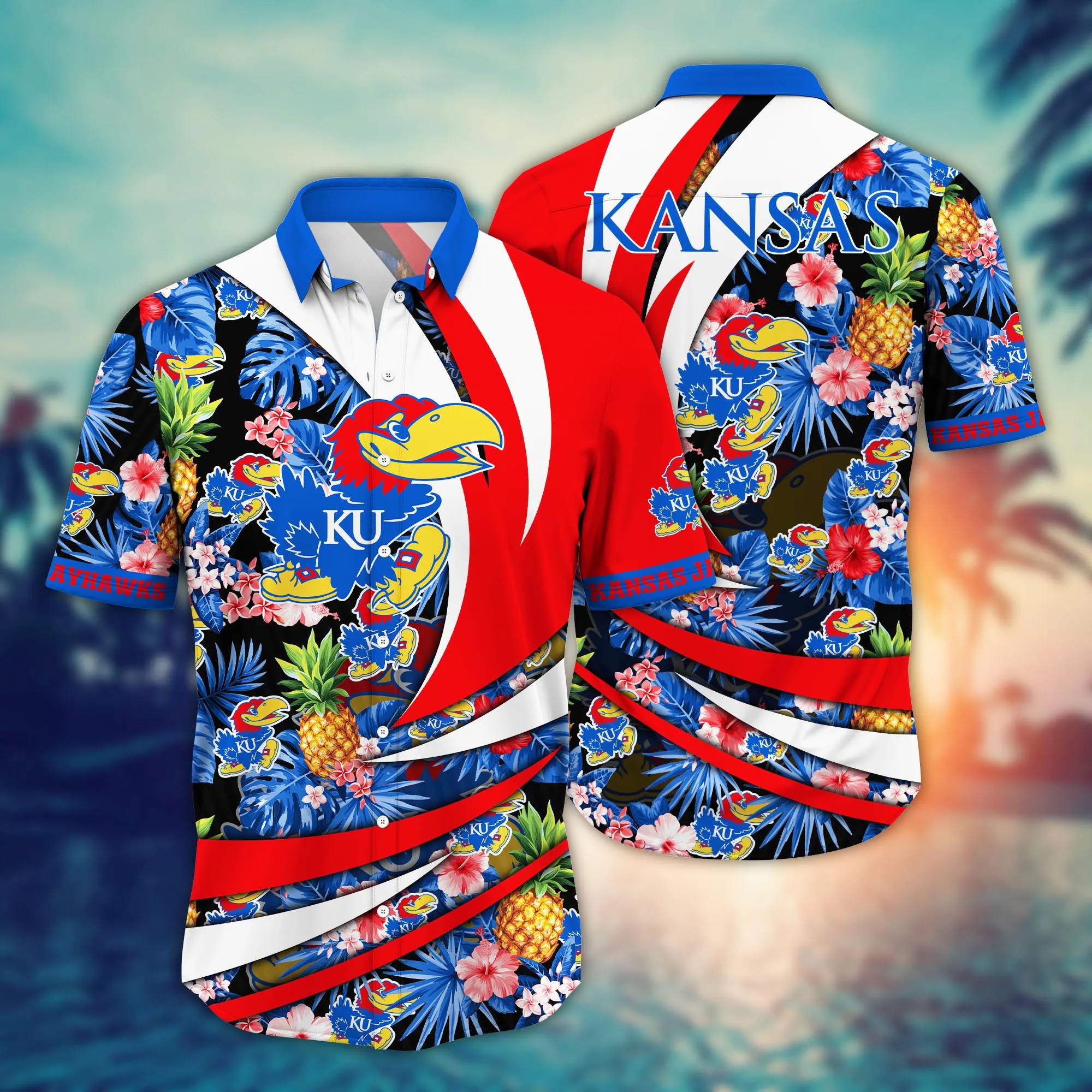 Kansas Jayhawks NCCA Hawaiian Shirt Surfing Aloha Shirt