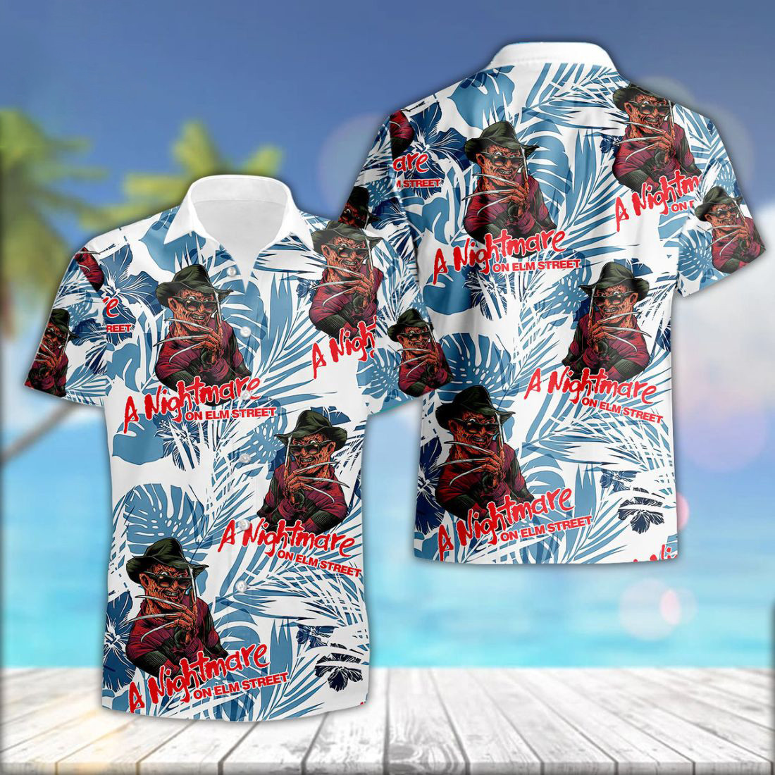 Freddy Krueger Nightmare Tropical Blue Palm Leaves All Over Print Hawaii Shirt Ha78868