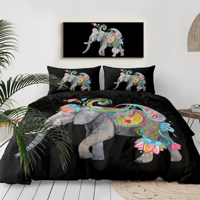 Bohemian Floral Elephant 3 Pieces Quilted Comforter Set