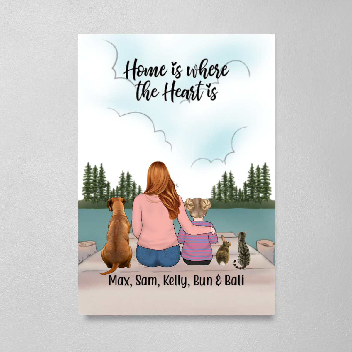 Personalized Canvas/Poster, Woman With Kid, Dog, Rabbit And Cat Custom Gift For Mother’S Day