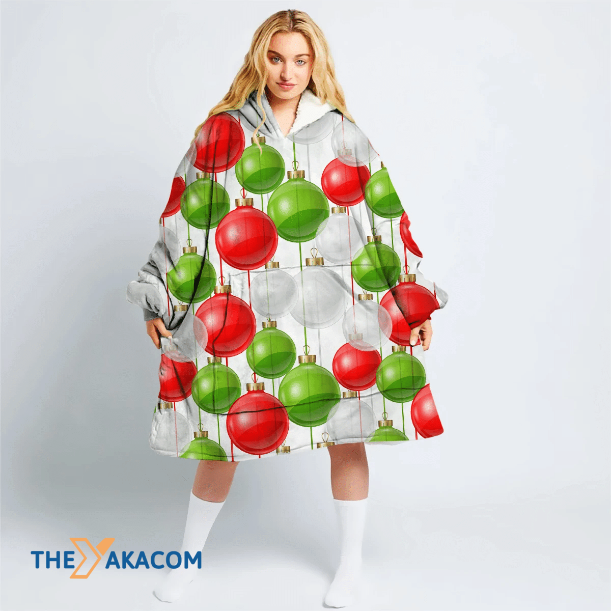 Green White And Red Hanging Ball Xmas Decorations Hoodie Blanket