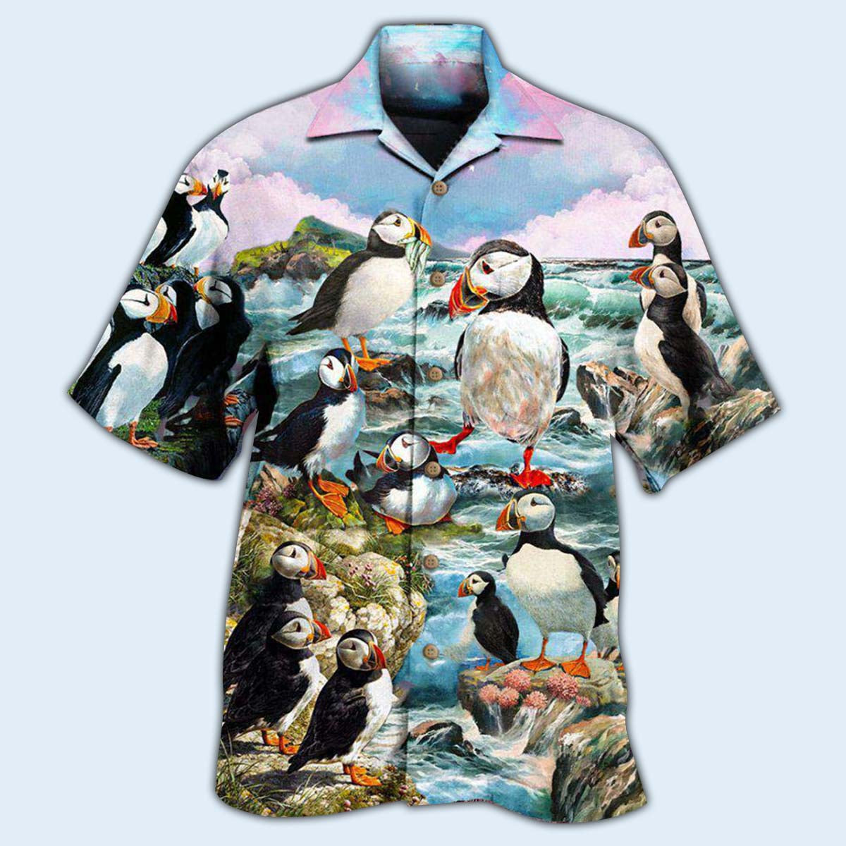 Penguin Animals Penguins On The Coast And Blue Sky Hawaiian Shirt