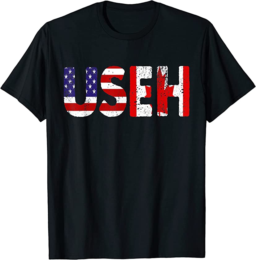 Vintage Us Eh American Canadian Flag Funny Canada Day Men T-Shirt