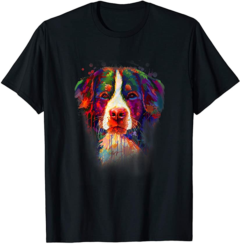 Colorful Bernese Mountain Hand Drawn Dog Puppy Painting Gift T-Shirt