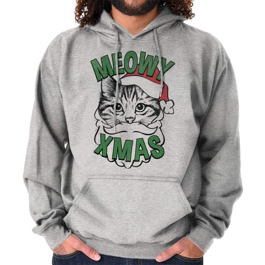 Meowy Christmas Cat Kitten Trendy Cool Fashion Funny Christmas Hoodie Sweatshirt