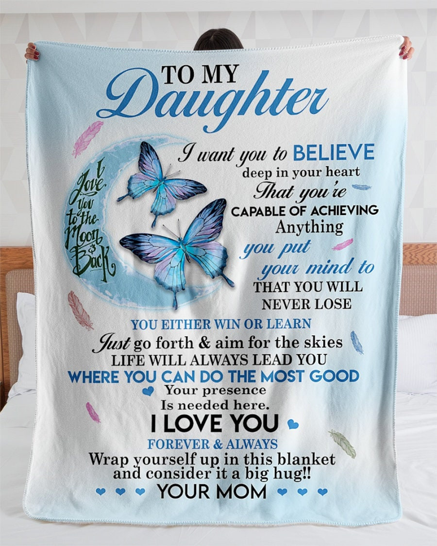 Personalized To My Daughter Big Hug From Mom Butterfly| Sherpa Woven Blankets| Gift For Daughter|Christmas Gifts