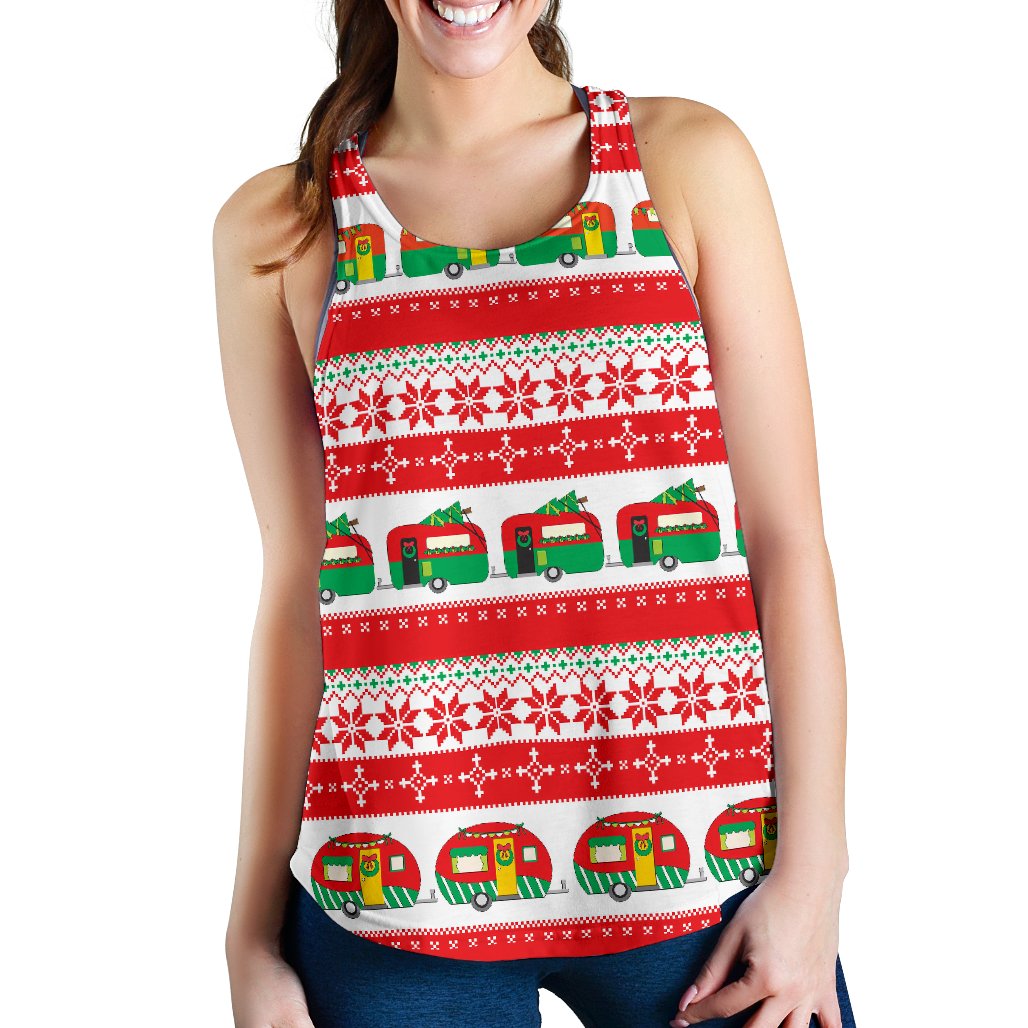 Camper Camping Ugly Christmas Design Print Women Tank Top