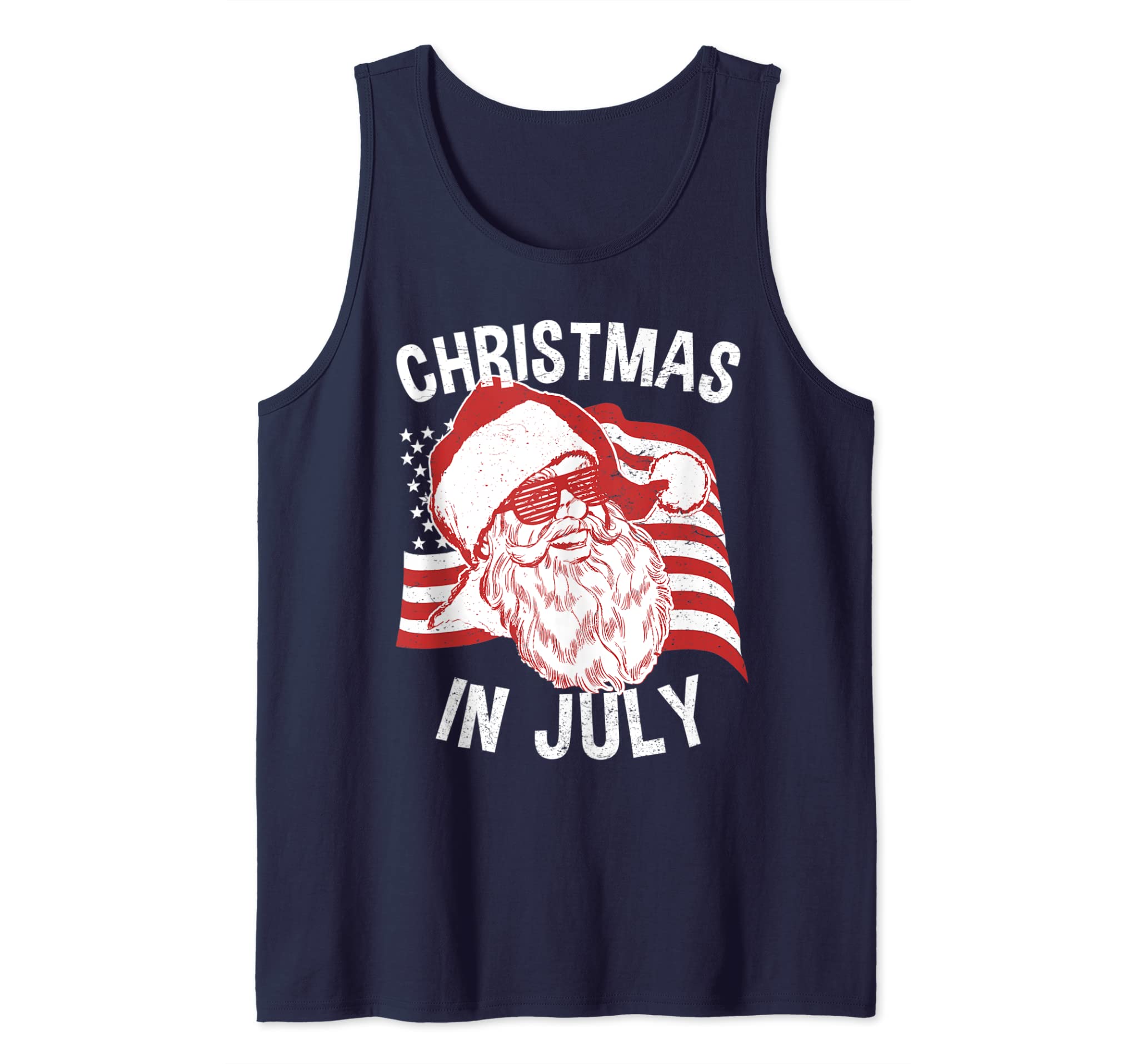 Christmas In July Shirt | Retro Hipster Santa 4Th Of July Tank Top