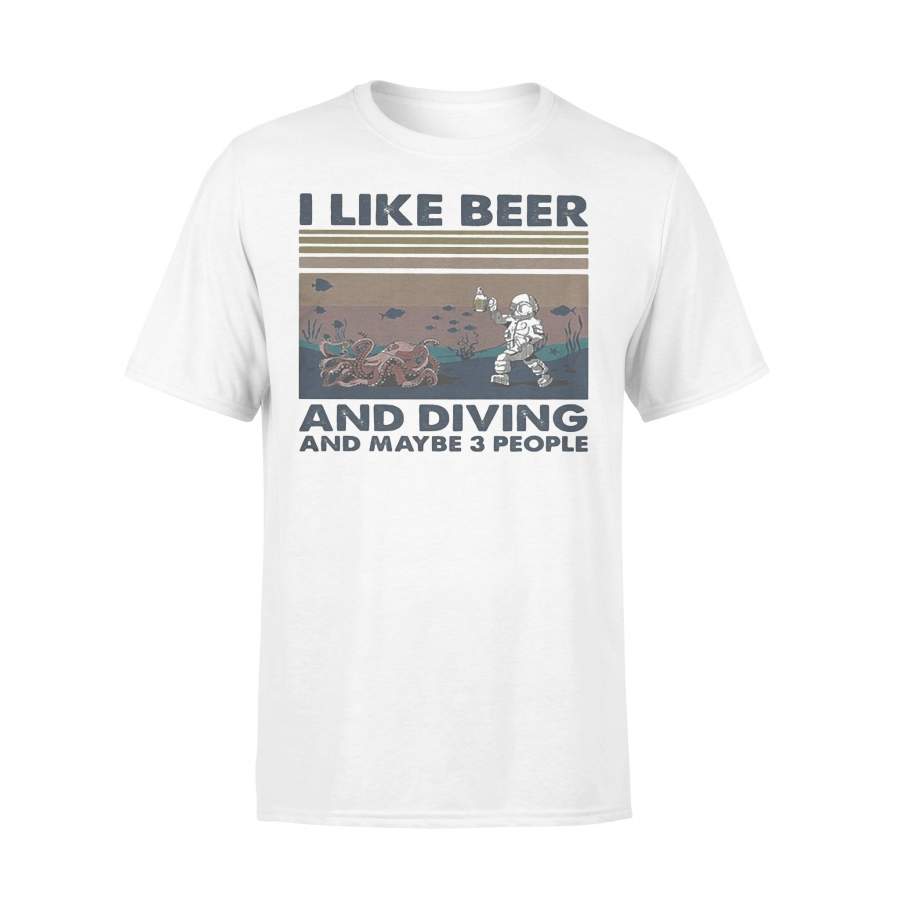 Octopus I Like Beer And Diving And Maybe 3 People Vintage Retro T-shirt