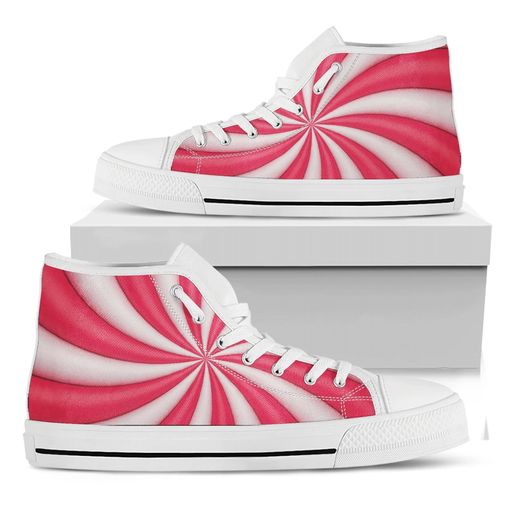 Pink Swirl Candy Print White High Top Shoes For Men And Women