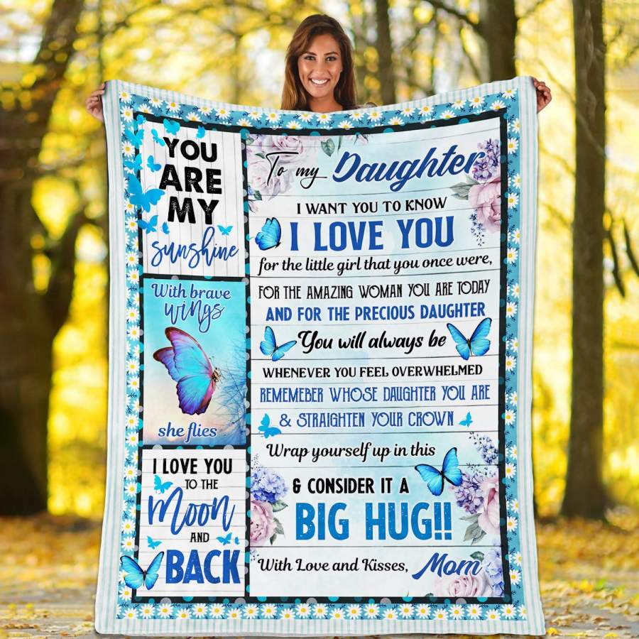 TeeWind from Mom to My Daughter I Want You to Know I Love You Butterfly Fleece Blanket – Premium Mink Sherpa Blanket, One Size, Cozy Plush Fleece Blanket