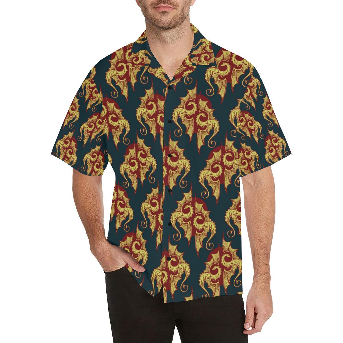 Dragons Gold Design Pattern Hawaii Dragon Lover Hawaii Shirt For Men Women Ha24970