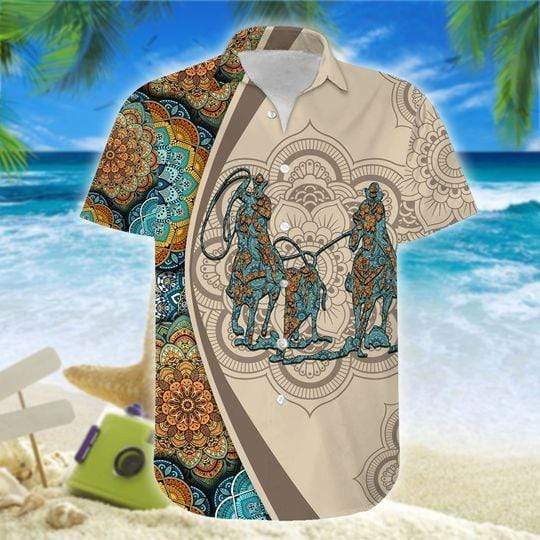 Awesome Team Roping Brown Mandala Unisex Hawaiian Shirts – Beach Shorts