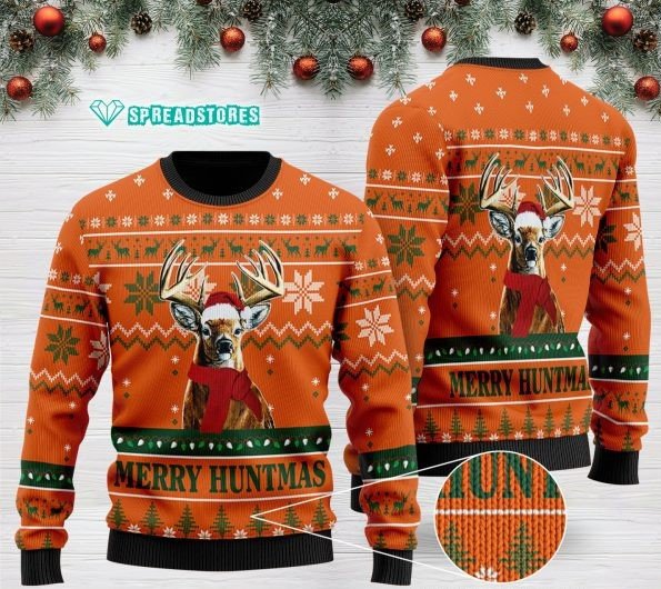 [High Quality] Merry Huntmas Deer Hunting Full Printing Christmas Ugly Sweater