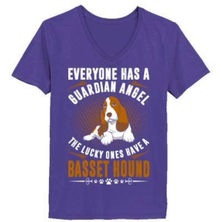 AGR Everyone Has A Guardian Angel The Lucky Ones Have A Basset Hound – Ladies’ V-Neck T-Shirt