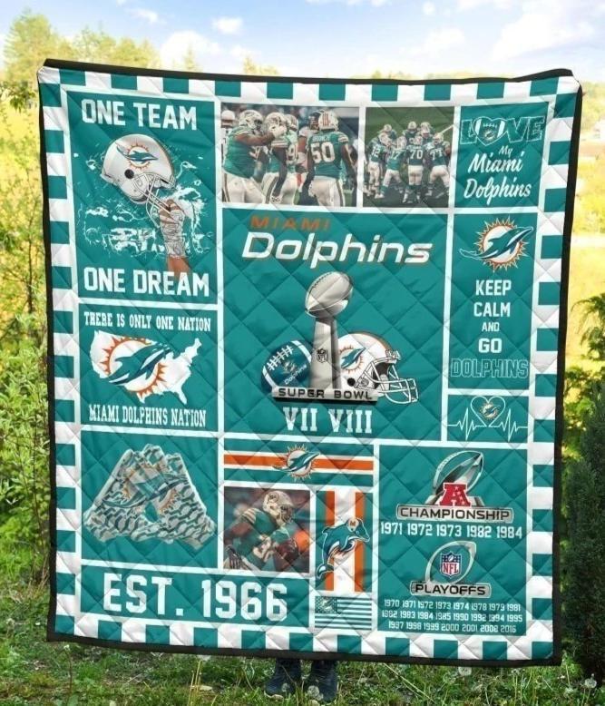 Miami Dolphins Quilt Blanket Fan Gift