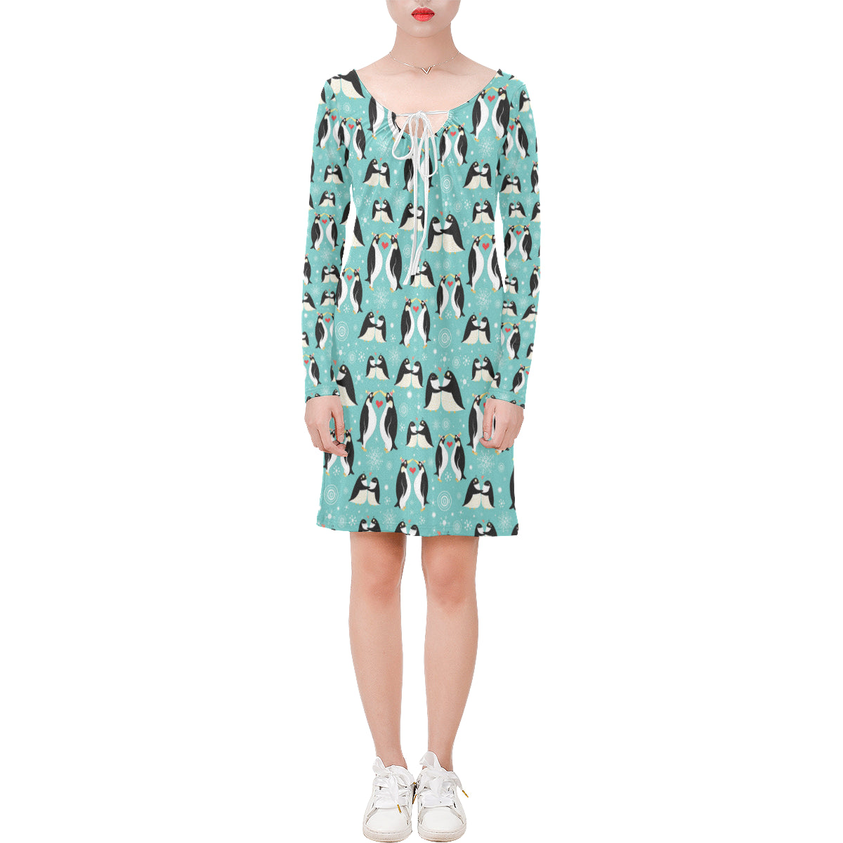 Penguin Love Print Long Sleeves Dress